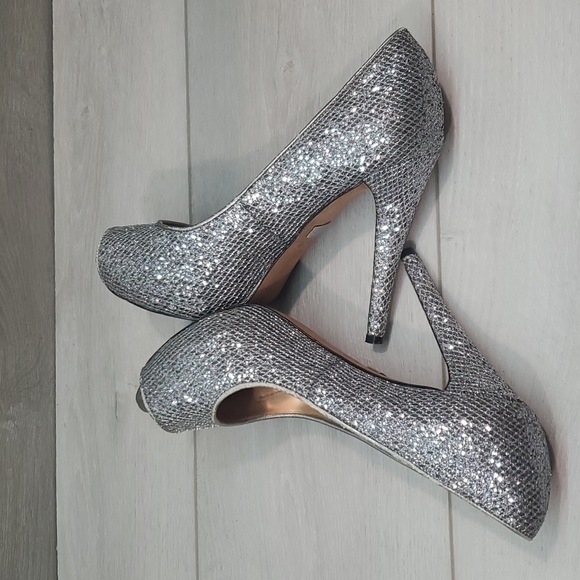 Badgley Mischka Womens Sparkly Glitter High Heels Open Toe shoes sz 7M - Picture 7 of 13